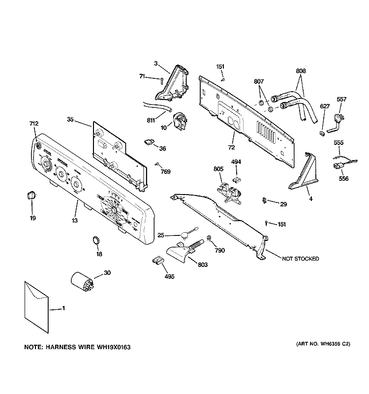 CONTROLS & BACKSPLASH Diagram and Parts List for WLRE4500G0WW  General Electric Washer