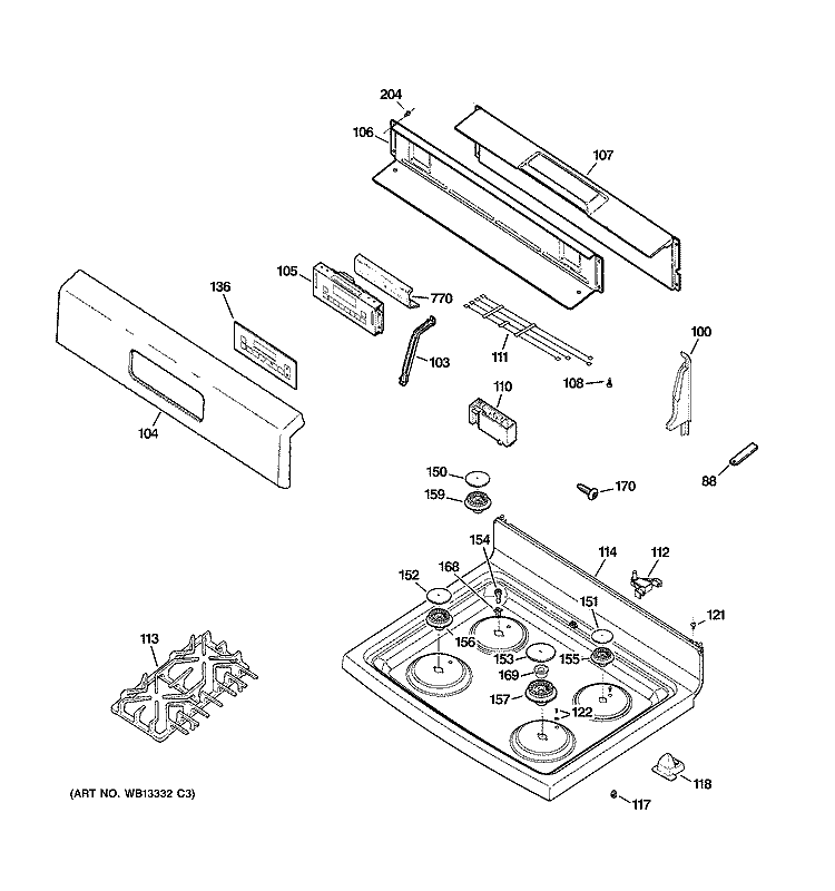 CONTROL PANEL & COOKTOP Diagram and Parts List for JGBP85CEJ5CC  General Electric Range