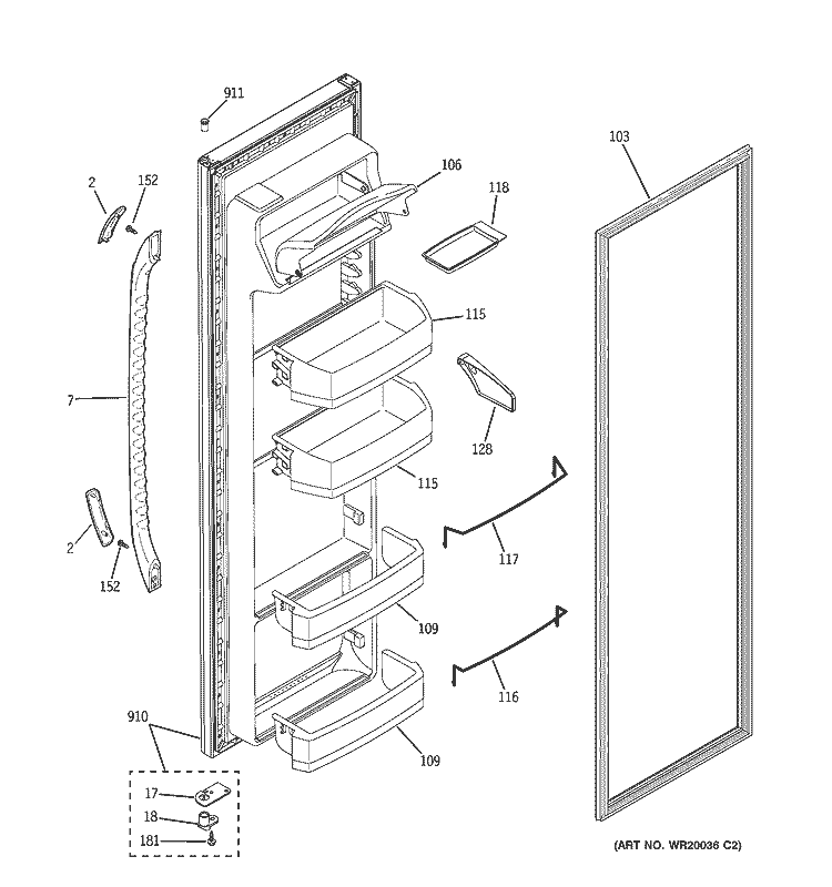 FRESH FOOD DOOR Diagram and Parts List for GSE20IETBFBB  General Electric Refrigerator