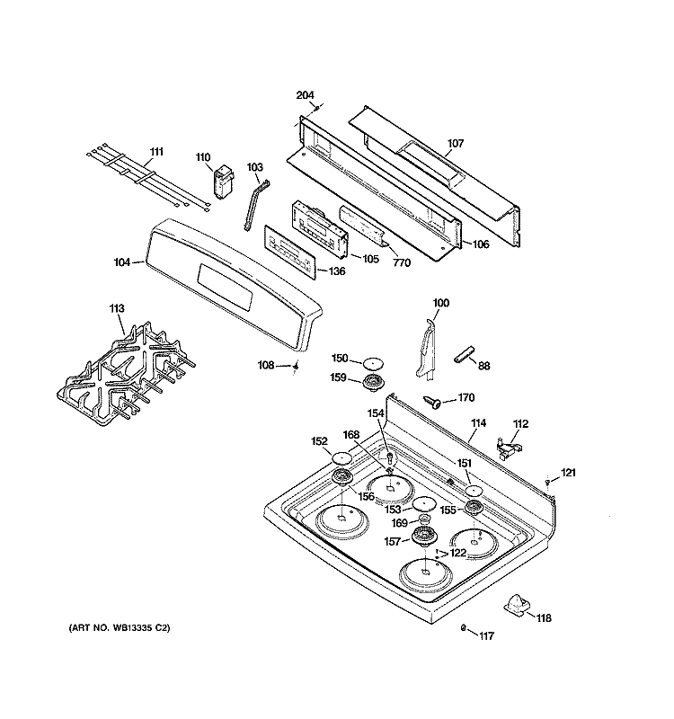 CONTROL PANEL & COOKTOP Diagram and Parts List for JGBP85SEJ5SS  General Electric Range