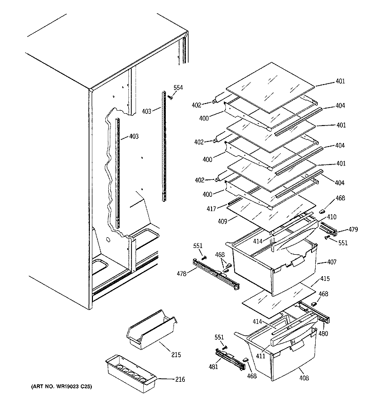 FRESH FOOD SHELVES Diagram and Parts List for GSE20IBTBFBB  General Electric Refrigerator