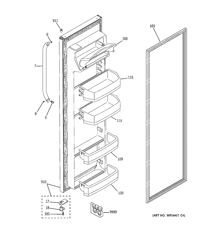 FRESH FOOD DOOR Diagram and Parts List for GSH22JSTBSS  General Electric Refrigerator