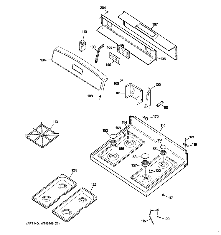 CONTROL PANEL & COOKTOP Diagram and Parts List for JGBS23SEL1SS  General Electric Range