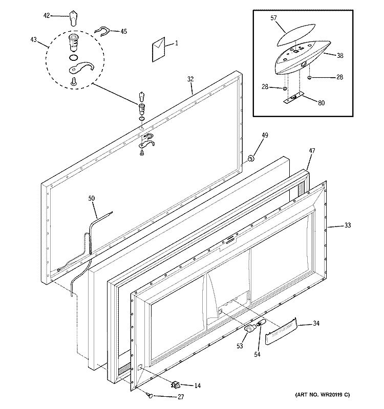 FREEZER DOOR Diagram and Parts List for FCM25SUAWW  General Electric Freezer