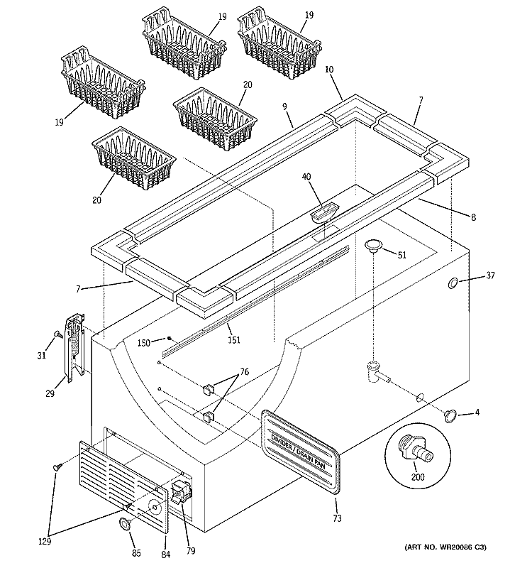 CABINET Diagram and Parts List for FCM25SUAWW  General Electric Freezer