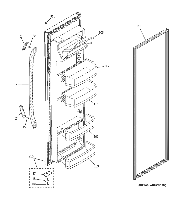 FRESH FOOD DOOR Diagram and Parts List for GSH22IFTBBB  General Electric Refrigerator