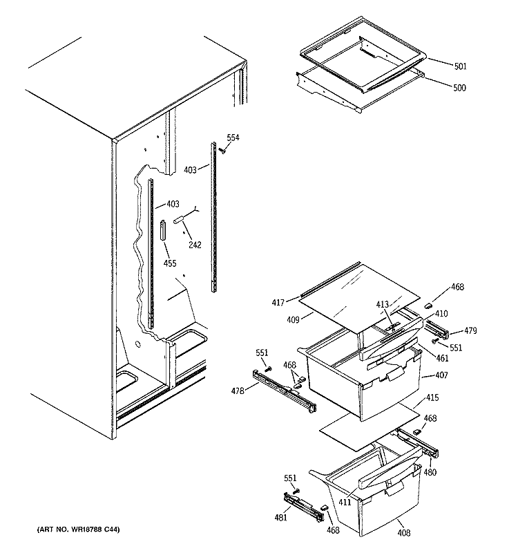 FRESH FOOD SHELVES Diagram and Parts List for GSH25IFTBBB  General Electric Refrigerator