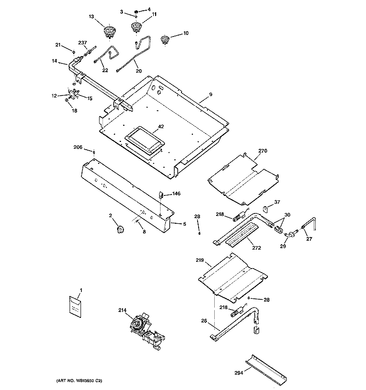 GAS & BURNER PARTS Diagram and Parts List for JGBP33WEL1WW  General Electric Range
