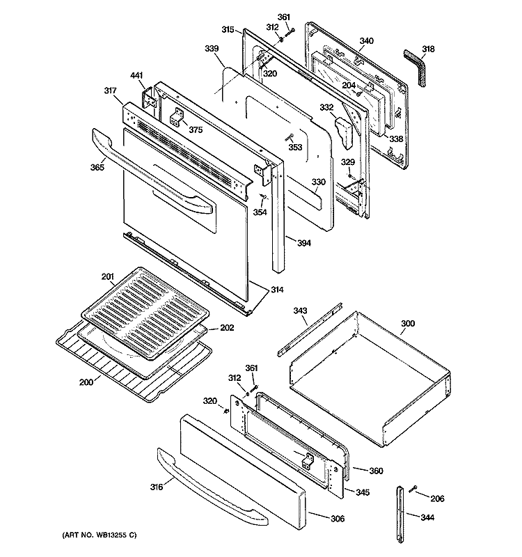 DOOR & DRAWER PARTS Diagram and Parts List for RB800SJ2SA  Hotpoint Range