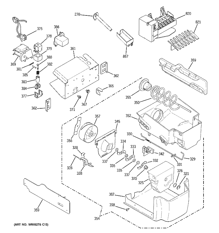 ICE MAKER & DISPENSER Diagram and Parts List for GSC23KSTASS  General Electric Refrigerator