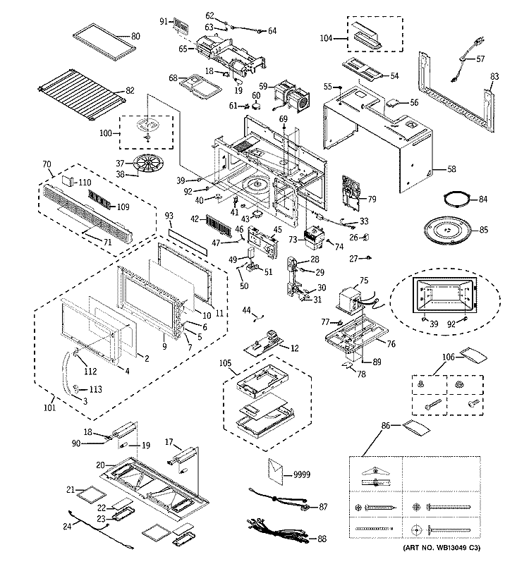 MICROWAVE Diagram and Parts List for JVM1653SH01  General Electric Microwave