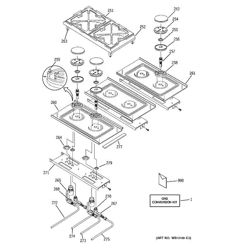 GAS & BURNER PARTS Diagram and Parts List for ZGU36L4RH4SS  General Electric Cooktop