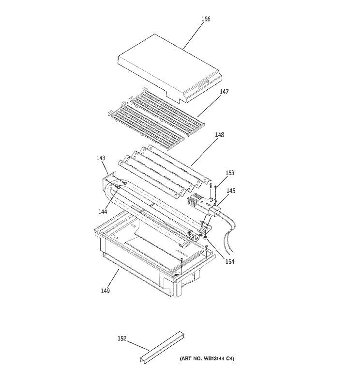 GRILL ASSEMBLY Diagram and Parts List for ZGU36L4RH4SS  General Electric Cooktop