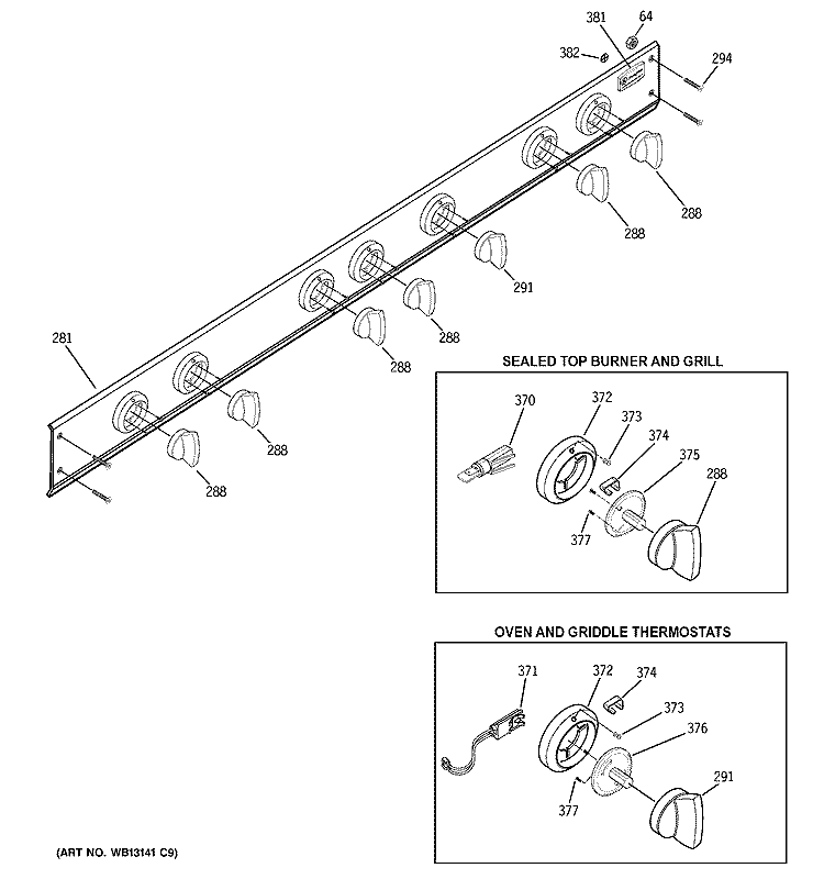 CONTROL PANEL Diagram and Parts List for ZGU48N6DH4SS  General Electric Cooktop