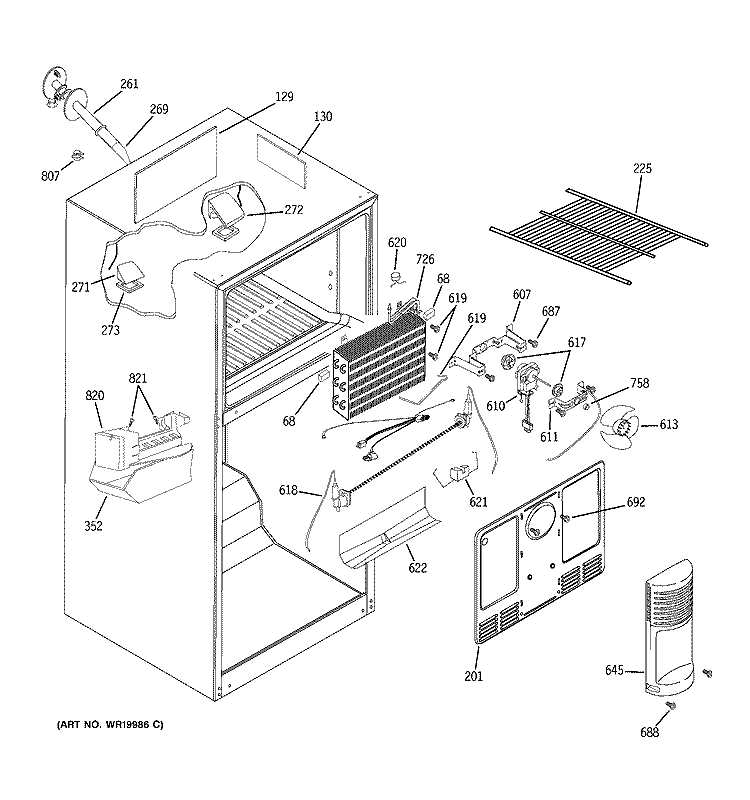 FREEZER SECTION Diagram and Parts List for GTS18TCSAWW  General Electric Refrigerator