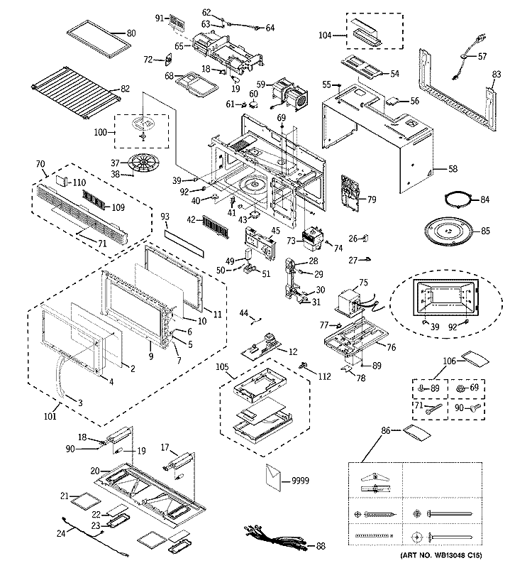 MICROWAVE Diagram and Parts List for JVM1653BH03  General Electric Microwave