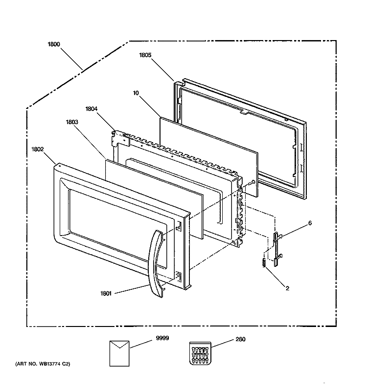 DOOR PARTS Diagram and Parts List for JVM1653BH06  General Electric Microwave