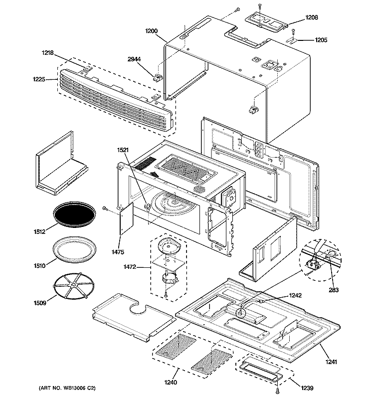 OVEN CAVITY Diagram and Parts List for SCA1001KSS01  General Electric Microwave