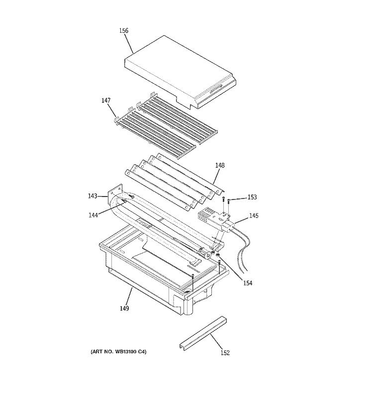 GRILL ASSEMBLY Diagram and Parts List for ZGU48N6RH5SS  General Electric Cooktop