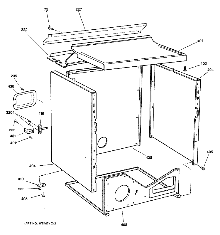 CABINET Diagram and Parts List for DLLSR40EG0WW  General Electric Dryer