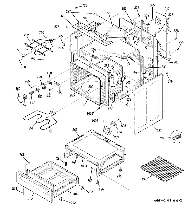 BODY PARTS Diagram and Parts List for JBP66WK5WW  General Electric Range