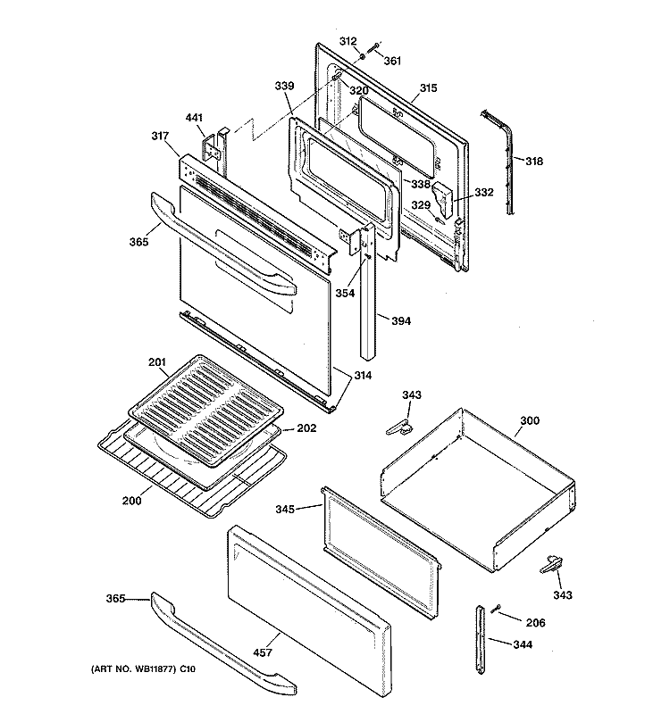 DOOR & DRAWER PARTS Diagram and Parts List for JBS27SH1SS  General Electric Range