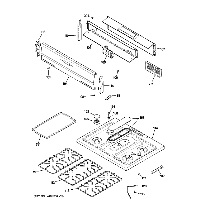 CONTROL PANEL & COOKTOP Diagram and Parts List for JGBS10BEH1BB  General Electric Range