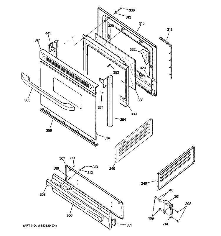 DOOR & DRAWER PARTS Diagram and Parts List for JGBS10BEH1BB  General Electric Range