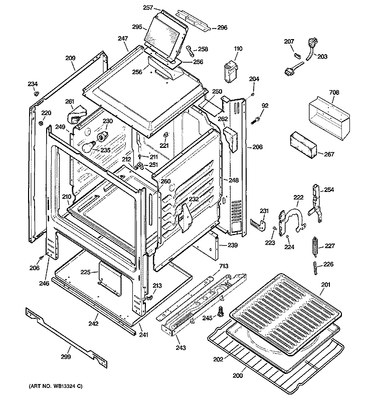 BODY PARTS Diagram and Parts List for JGBS10CEH2CC  General Electric Range