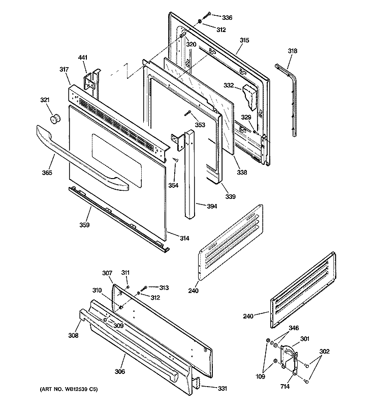DOOR & DRAWER PARTS Diagram and Parts List for JGBS10CEH2CC  General Electric Range