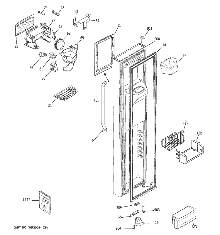 FREEZER DOOR Diagram and Parts List for GSS25LSWASS  General Electric Refrigerator