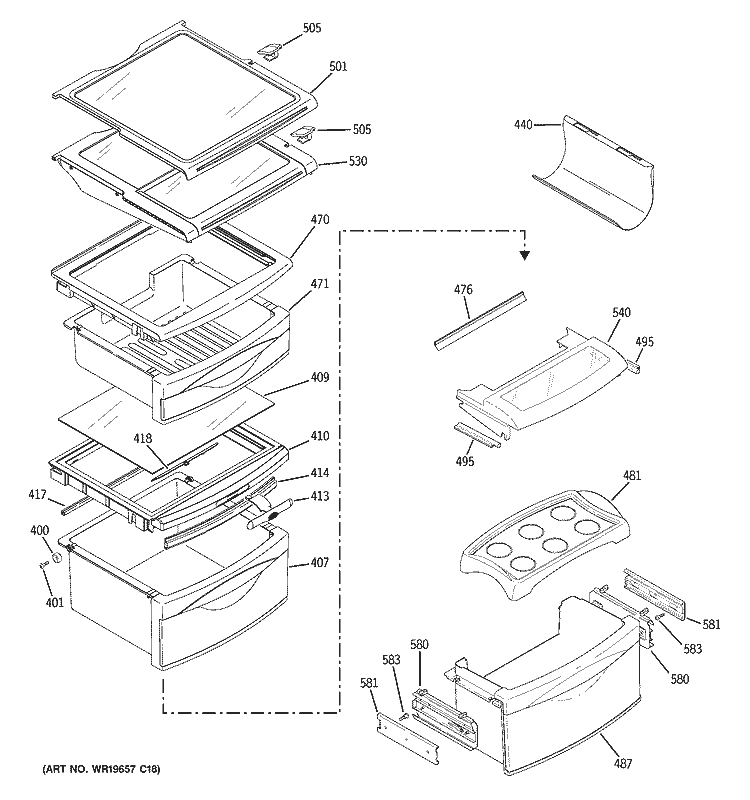 FRESH FOOD SHELVES Diagram and Parts List for GSS25LSWASS  General Electric Refrigerator