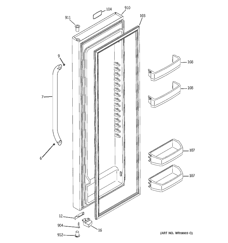 FRESH FOOD DOOR Diagram and Parts List for ESS23SGSASS  General Electric Refrigerator