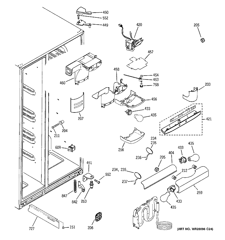 FRESH FOOD SECTION Diagram and Parts List for GCE23LBTBFBB  General Electric Refrigerator