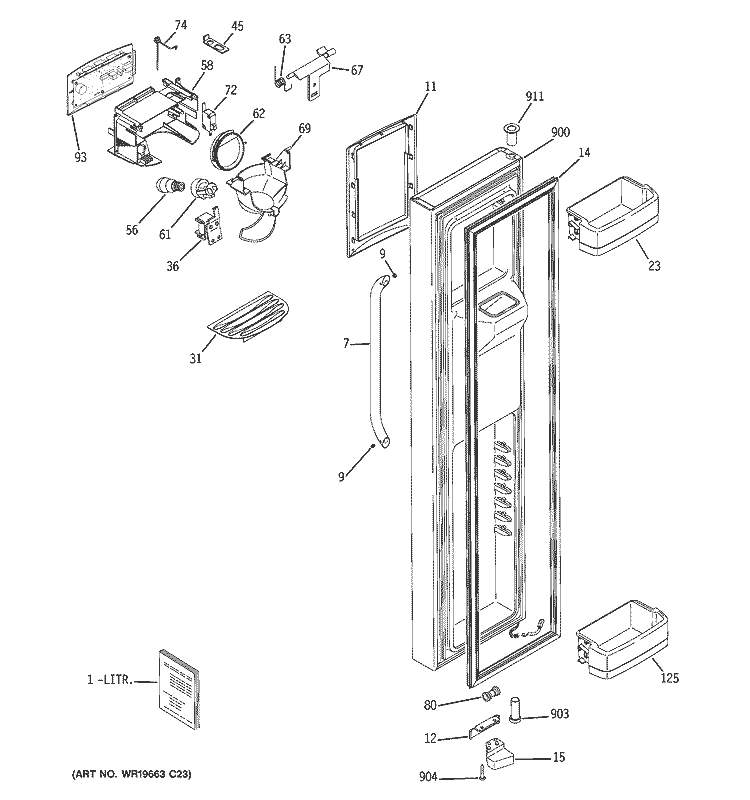 FREEZER DOOR Diagram and Parts List for GCE23LHTBFSS  General Electric Refrigerator