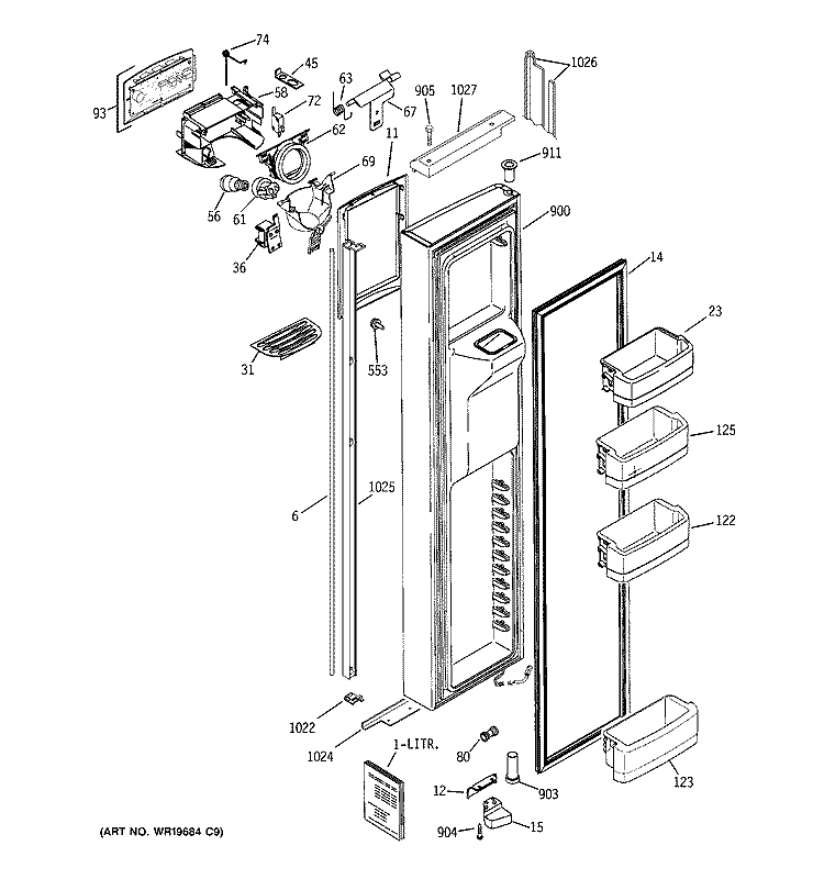 FREEZER DOOR Diagram and Parts List for GIE21LGTBFBB  General Electric Refrigerator