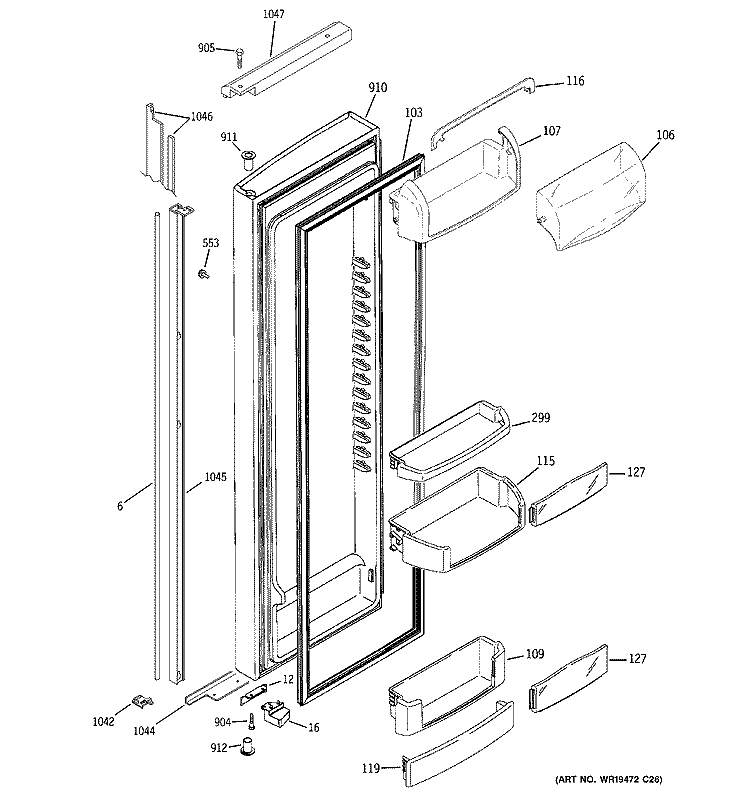FRESH FOOD DOOR Diagram and Parts List for GIE21LGTBFBB  General Electric Refrigerator