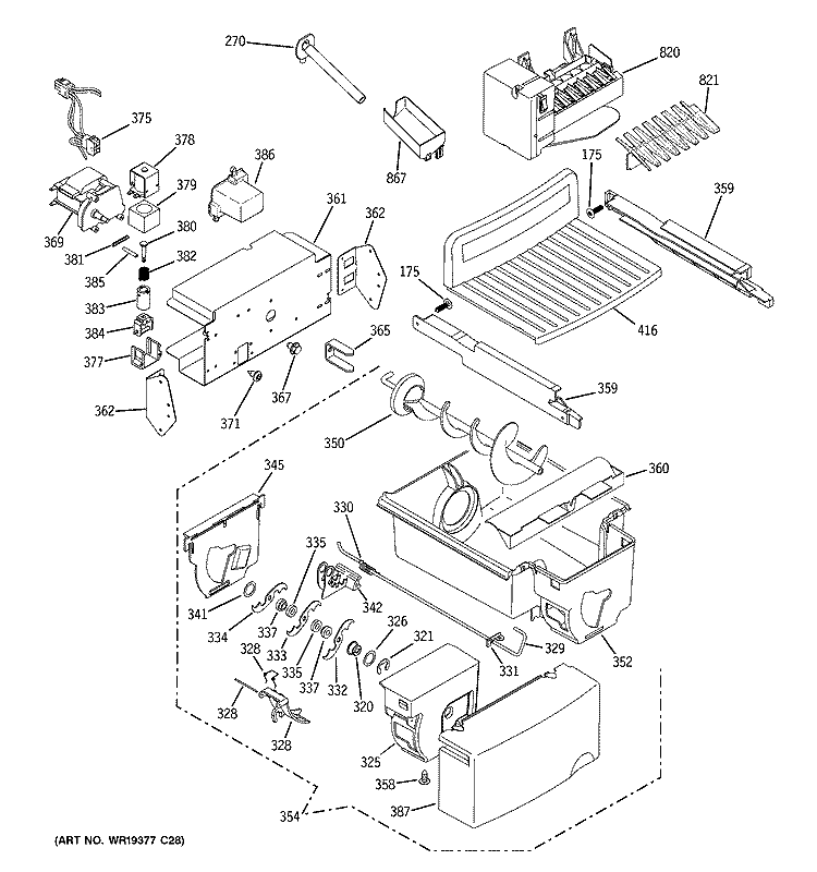 ICE MAKER & DISPENSER Diagram and Parts List for GSE25MGTBCSS  General Electric Refrigerator