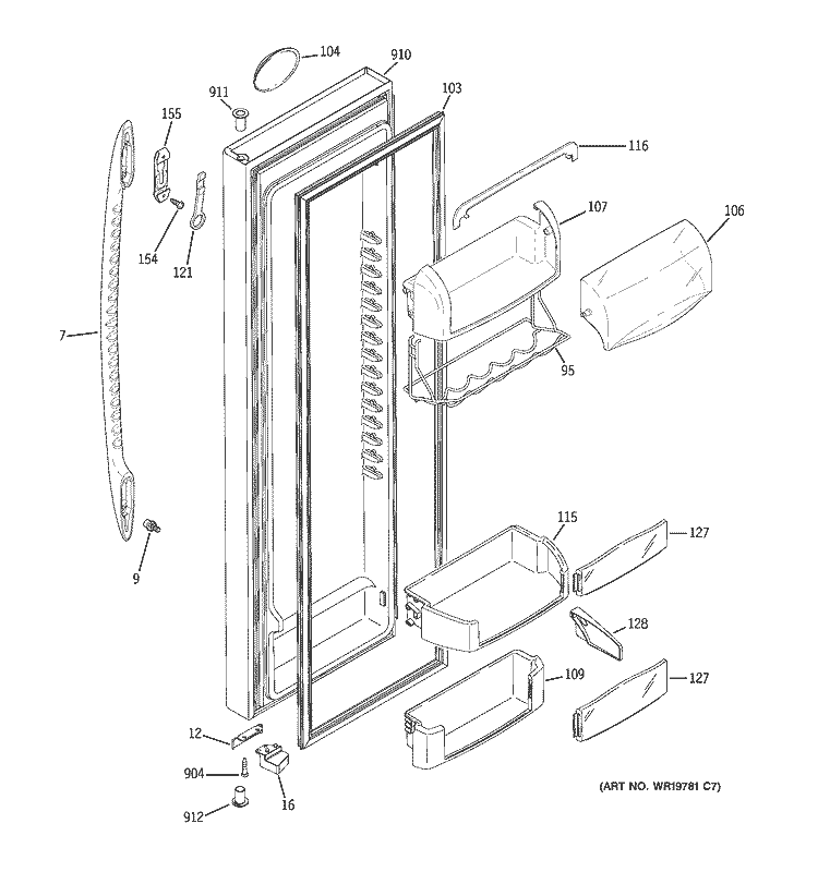 FRESH FOOD DOOR Diagram and Parts List for PSF26NGWAWW  General Electric Refrigerator