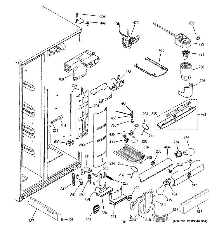FRESH FOOD SECTION Diagram and Parts List for ZFSB26DRGSS  General Electric Refrigerator