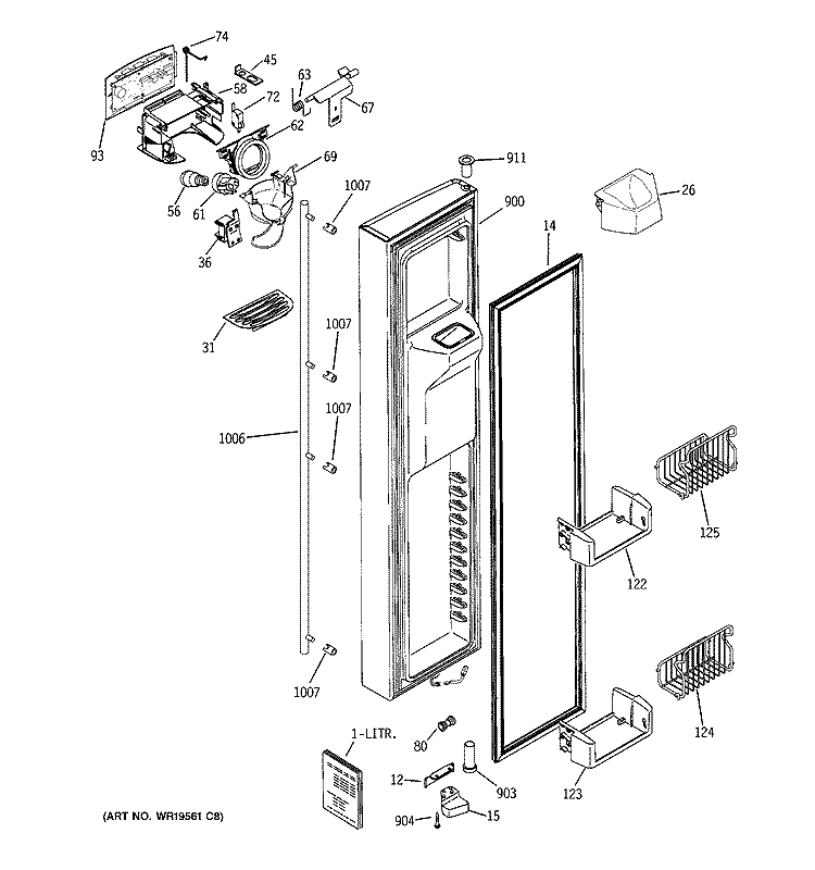 FREEZER DOOR Diagram and Parts List for ZFSB26DRISS  General Electric Refrigerator