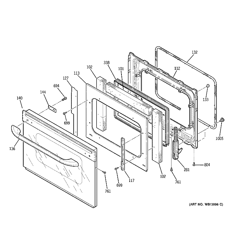 DOOR Diagram and Parts List for PGS968SEM1SS  General Electric Range