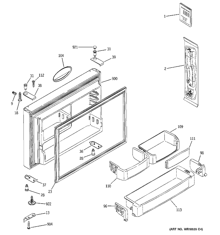 FREEZER DOOR Diagram and Parts List for PTS25LHSARCC  General Electric Refrigerator
