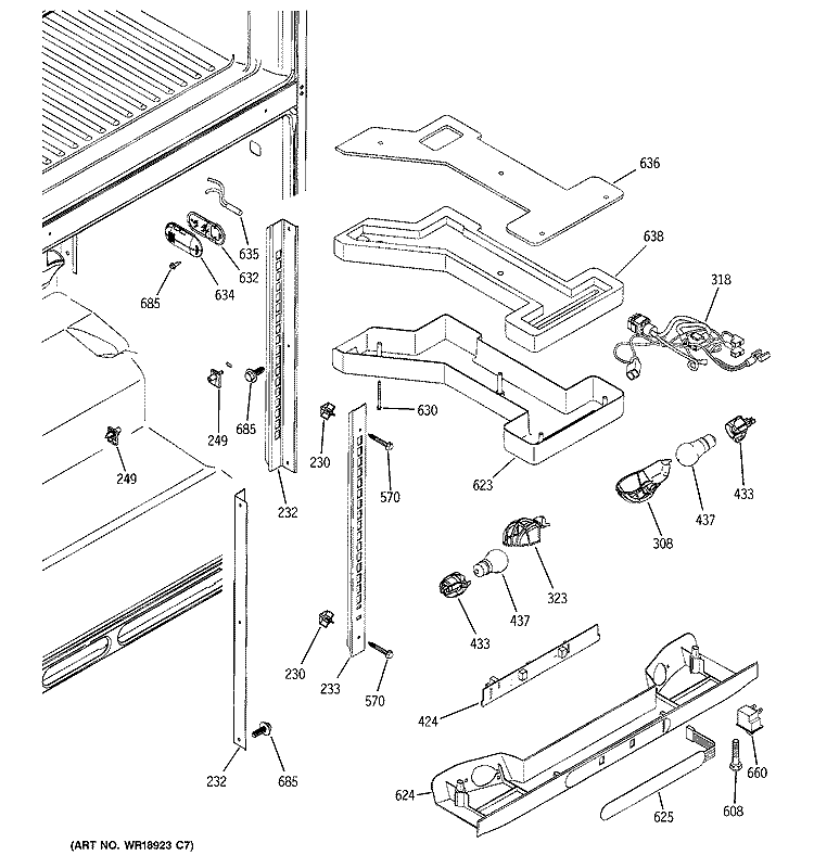 FRESH FOOD SECTION Diagram and Parts List for PTS25LHSARCC  General Electric Refrigerator