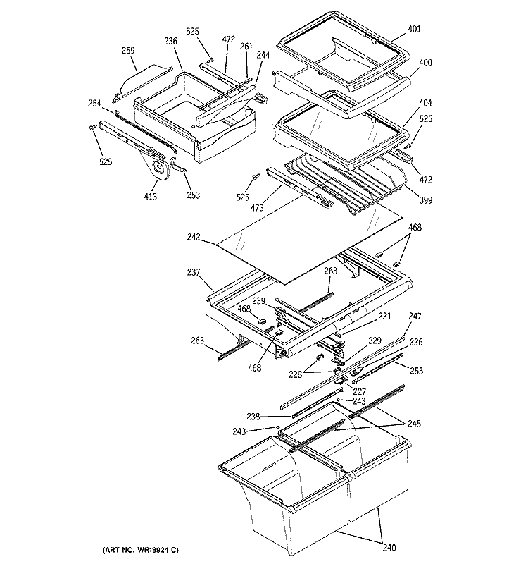 FRESH FOOD SHELVES Diagram and Parts List for PTS25LHSARCC  General Electric Refrigerator