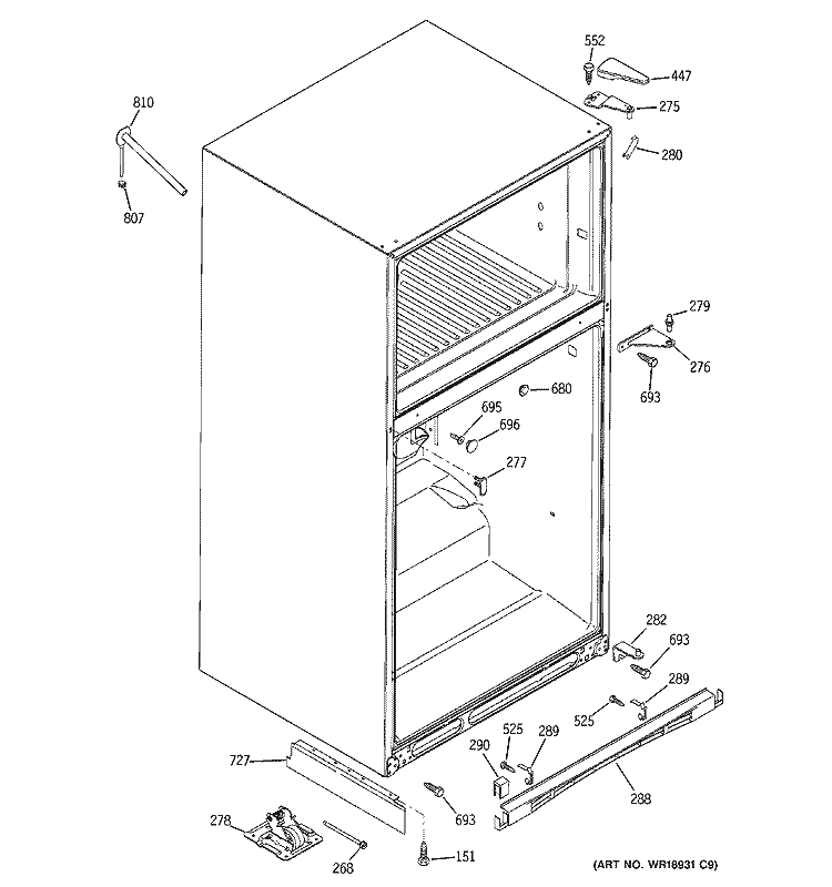 CASE PARTS Diagram and Parts List for PTS25LHSARCC  General Electric Refrigerator