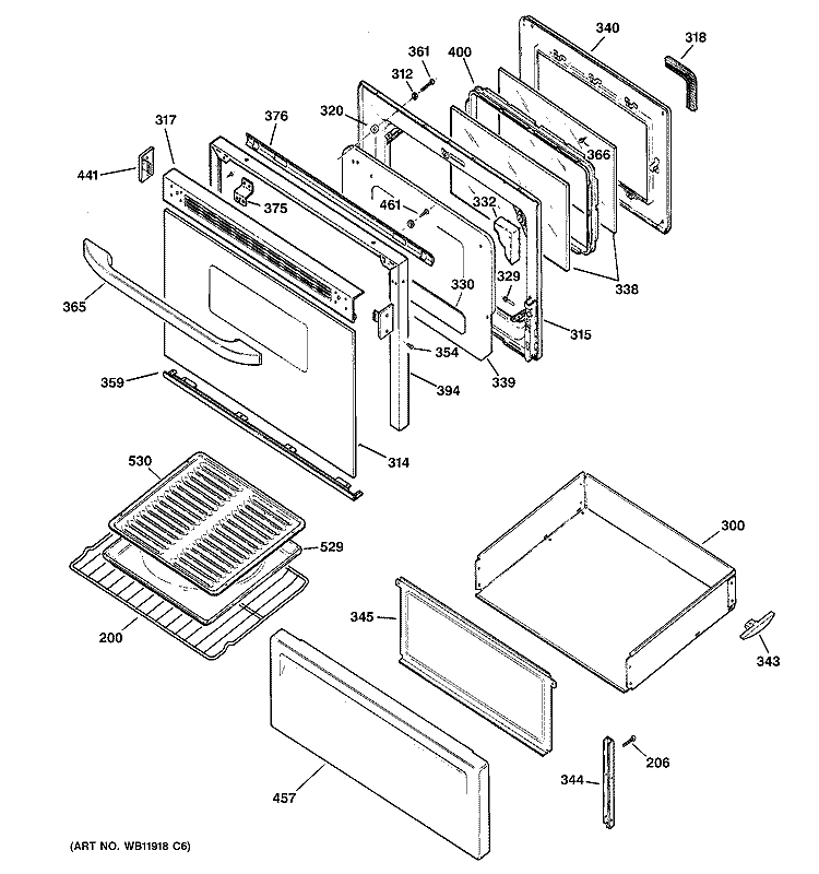 DOOR & DRAWER PARTS Diagram and Parts List for RB798WC2WW  Hotpoint Range