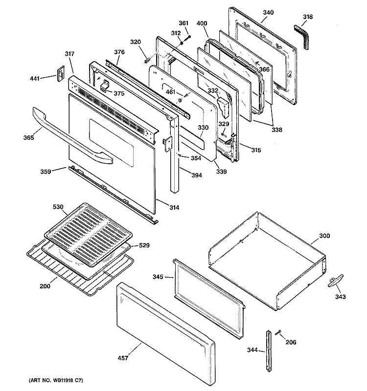 DOOR & DRAWER PARTS Diagram and Parts List for RB798WC3WW  Hotpoint Range