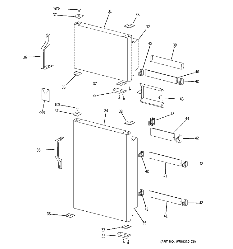 DOORS Diagram and Parts List for GTS12BBPCLWW  General Electric Refrigerator