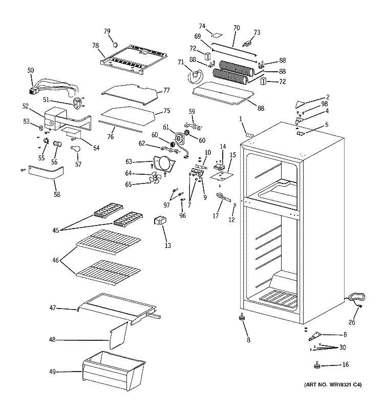 CABINET Diagram and Parts List for GTS12BBPCLWW  General Electric Refrigerator